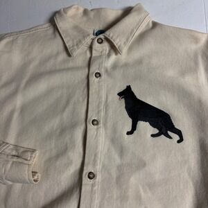 VTG‎ WEK Womens Cream LS  Buttonup German Shepherd Dog Embroidered Size S M